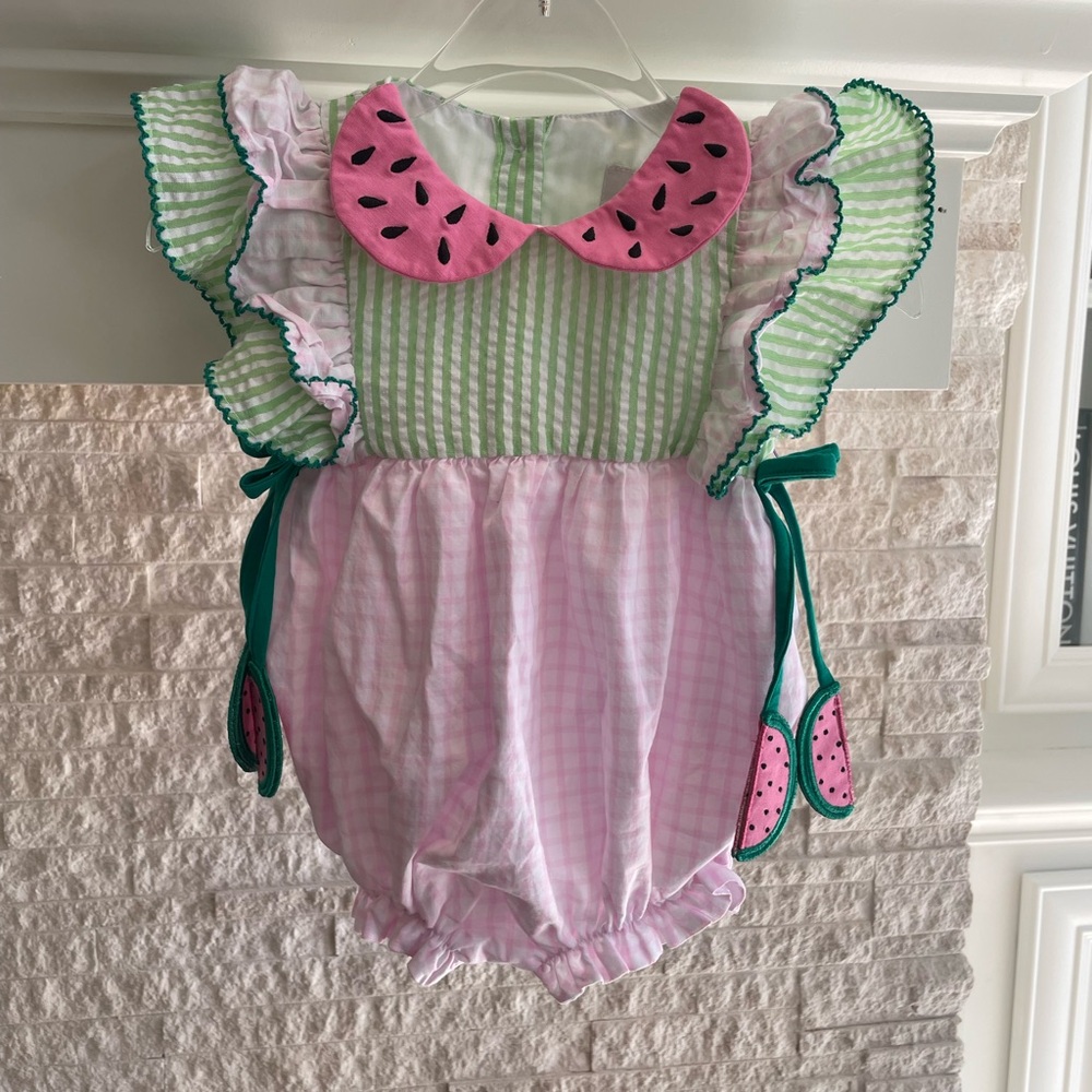 Little Bear Smocks Watermelon Bubble Romper – Baby Girl 6 Months